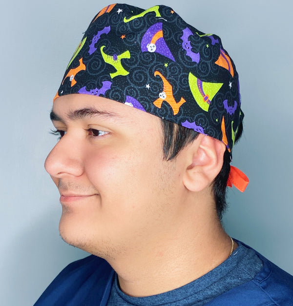 Witch's Hats & Shoes Glitter Halloween Unisex Holiday Scrub Cap