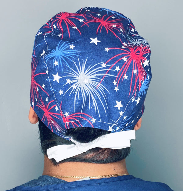 Glitter Fireworks Independence Day Unisex Holiday Scrub Cap
