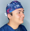 Glitter Fireworks Independence Day Unisex Holiday Scrub Cap