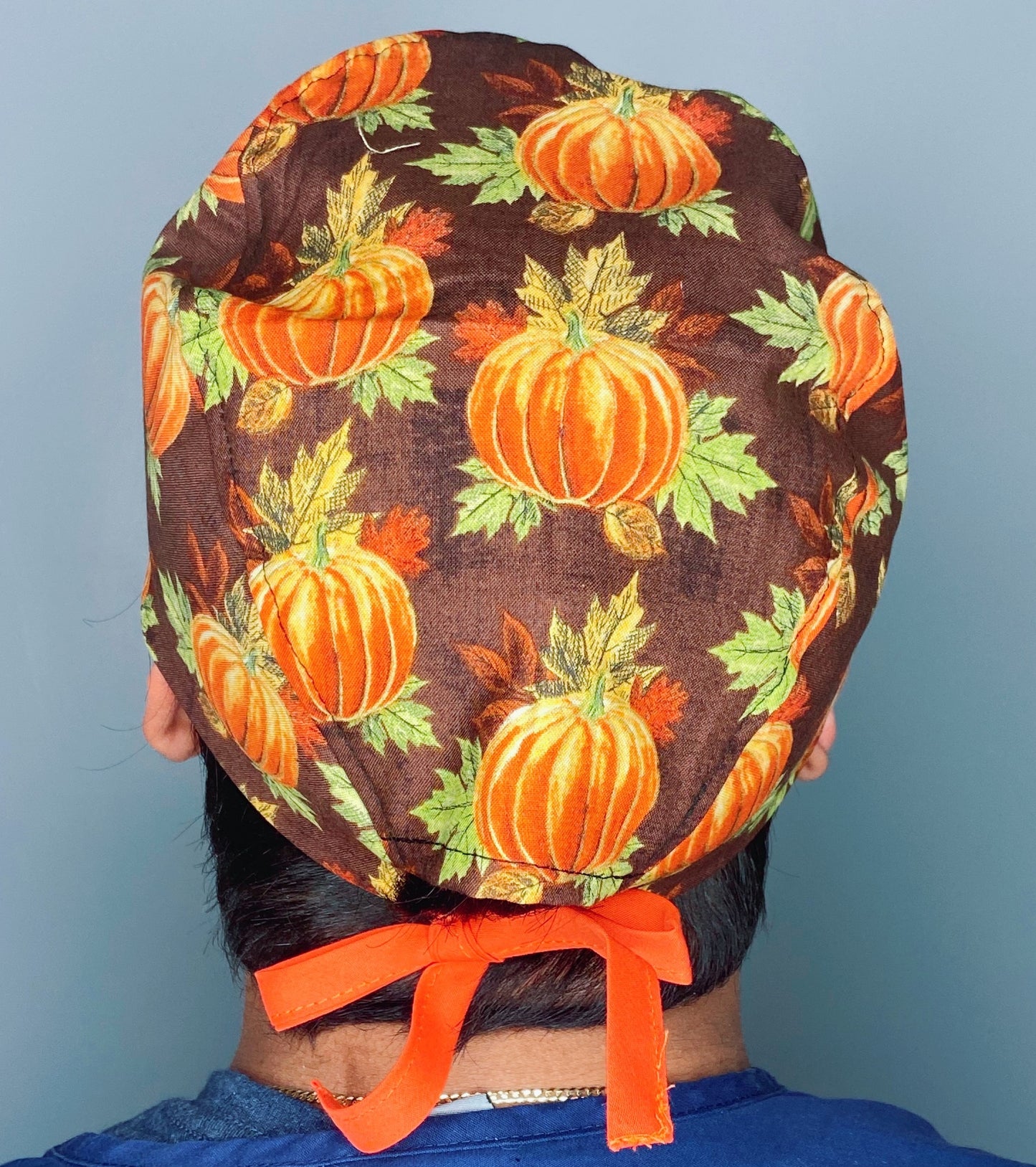 Fall Leaves & Pumpkins Thanksgiving themed Unisex Holiday Scrub Cap