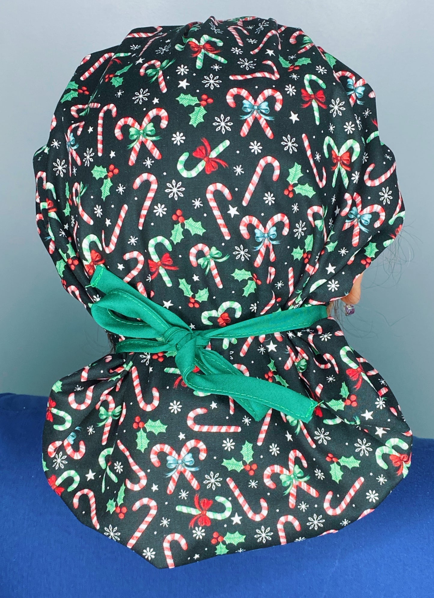 Green and Red Candy Canes Winter/Christmas Holiday Themed Bouffant