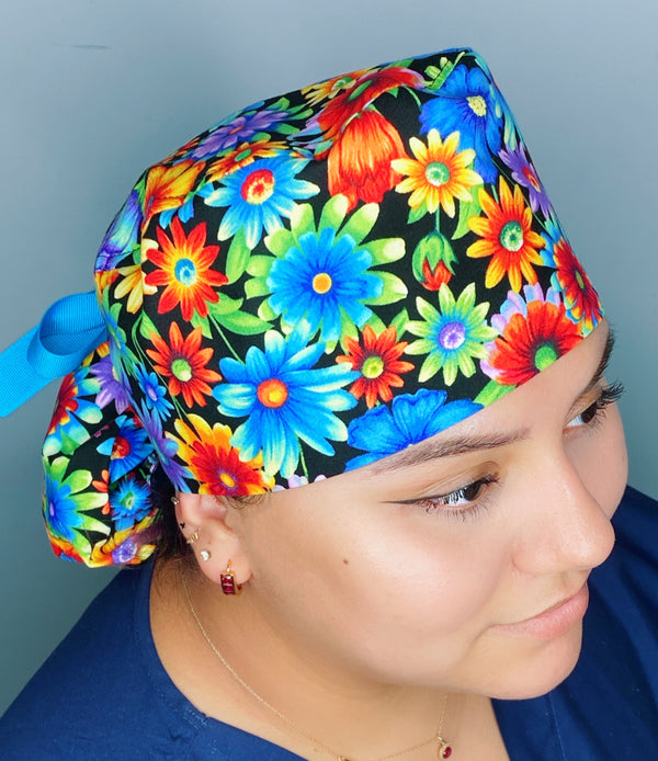 Bright Colorful Flowers Design Floral Ponytail