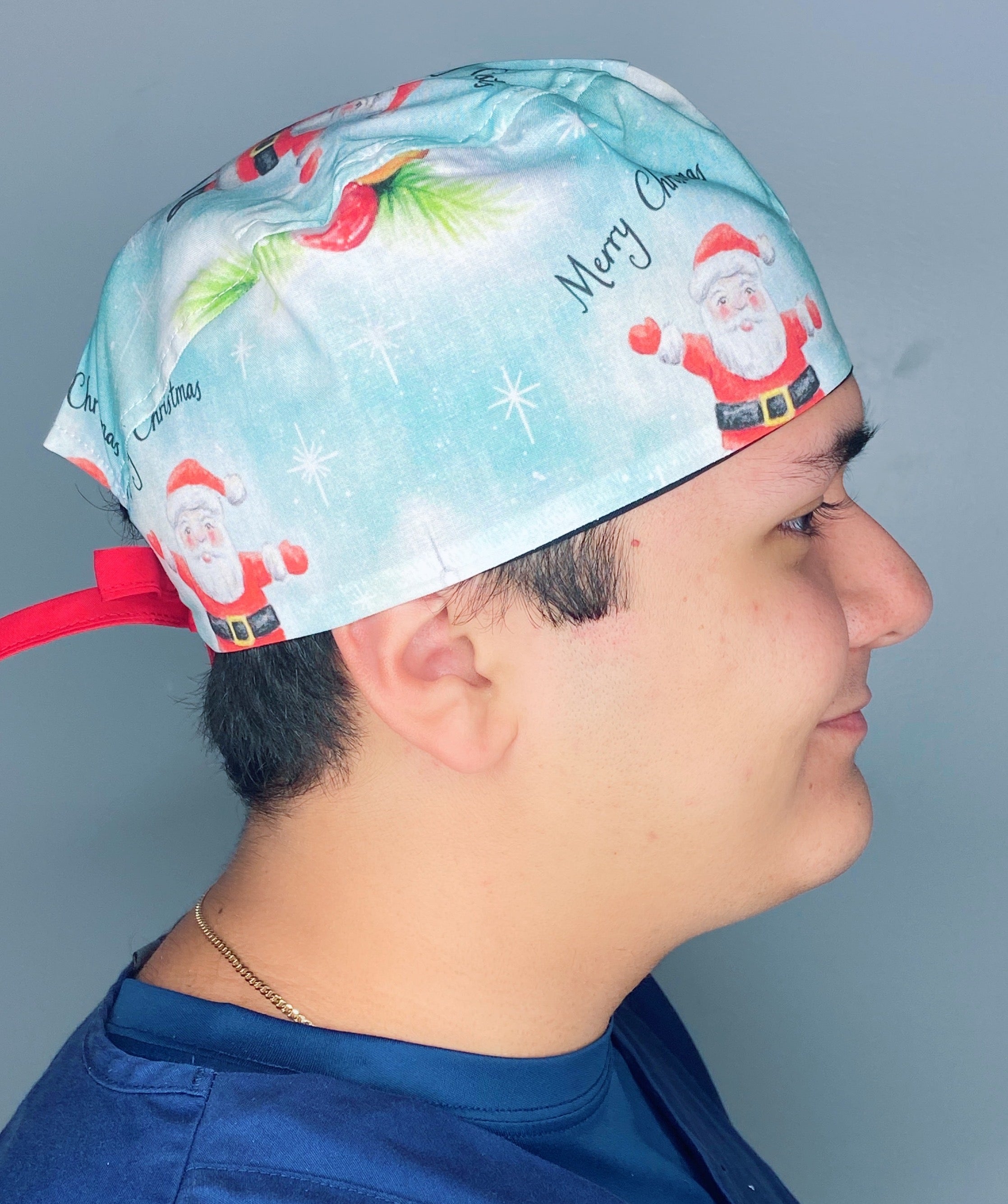 Santa Claus & Tree Ornaments Christmas/Winter themed Unisex Holiday Scrub Cap