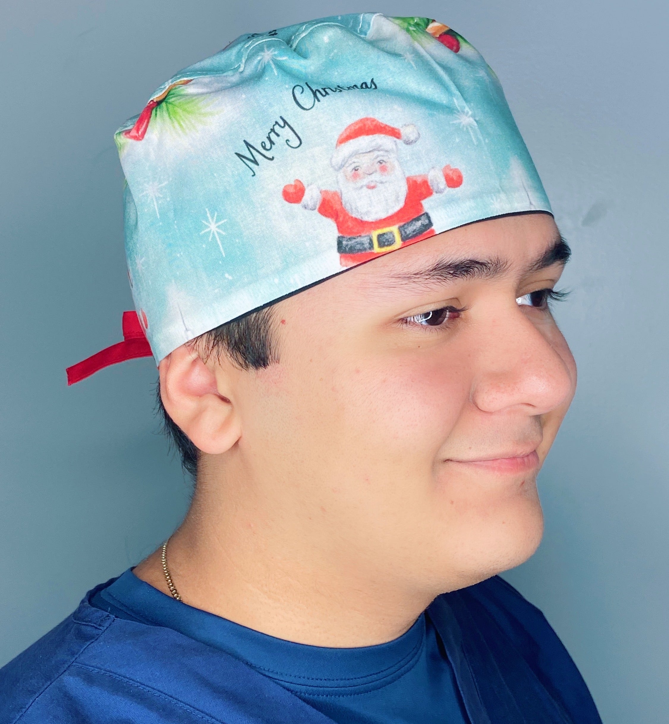 Santa Claus & Tree Ornaments Christmas/Winter themed Unisex Holiday Scrub Cap