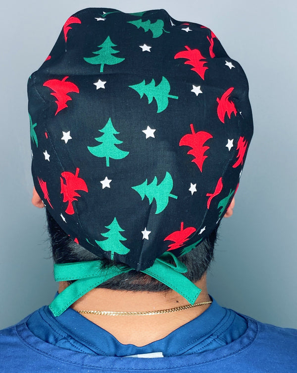 Green & Red Christmas Trees Christmas/Winter themed Unisex Holiday Scrub Cap