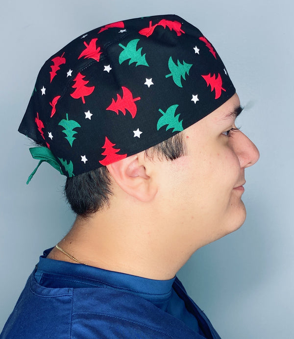 Green & Red Christmas Trees Christmas/Winter themed Unisex Holiday Scrub Cap