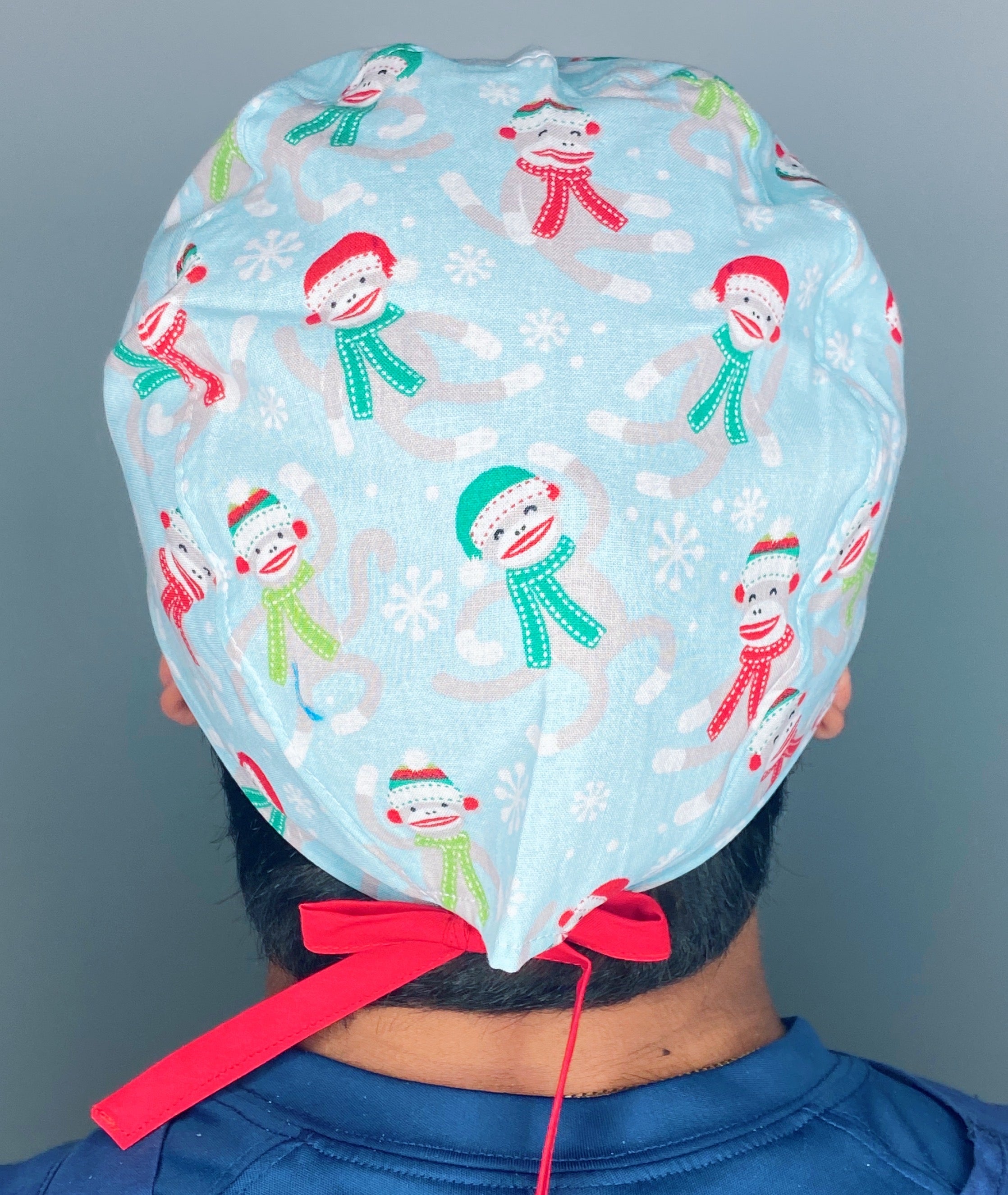 Sock Monkeys & Snowflakes Christmas/Winter themed Unisex Holiday Scrub Cap