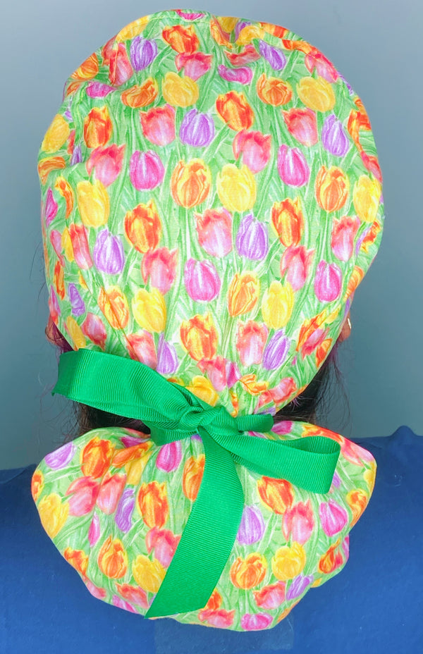 Colorful Tulip Flowers on Green Floral Ponytail