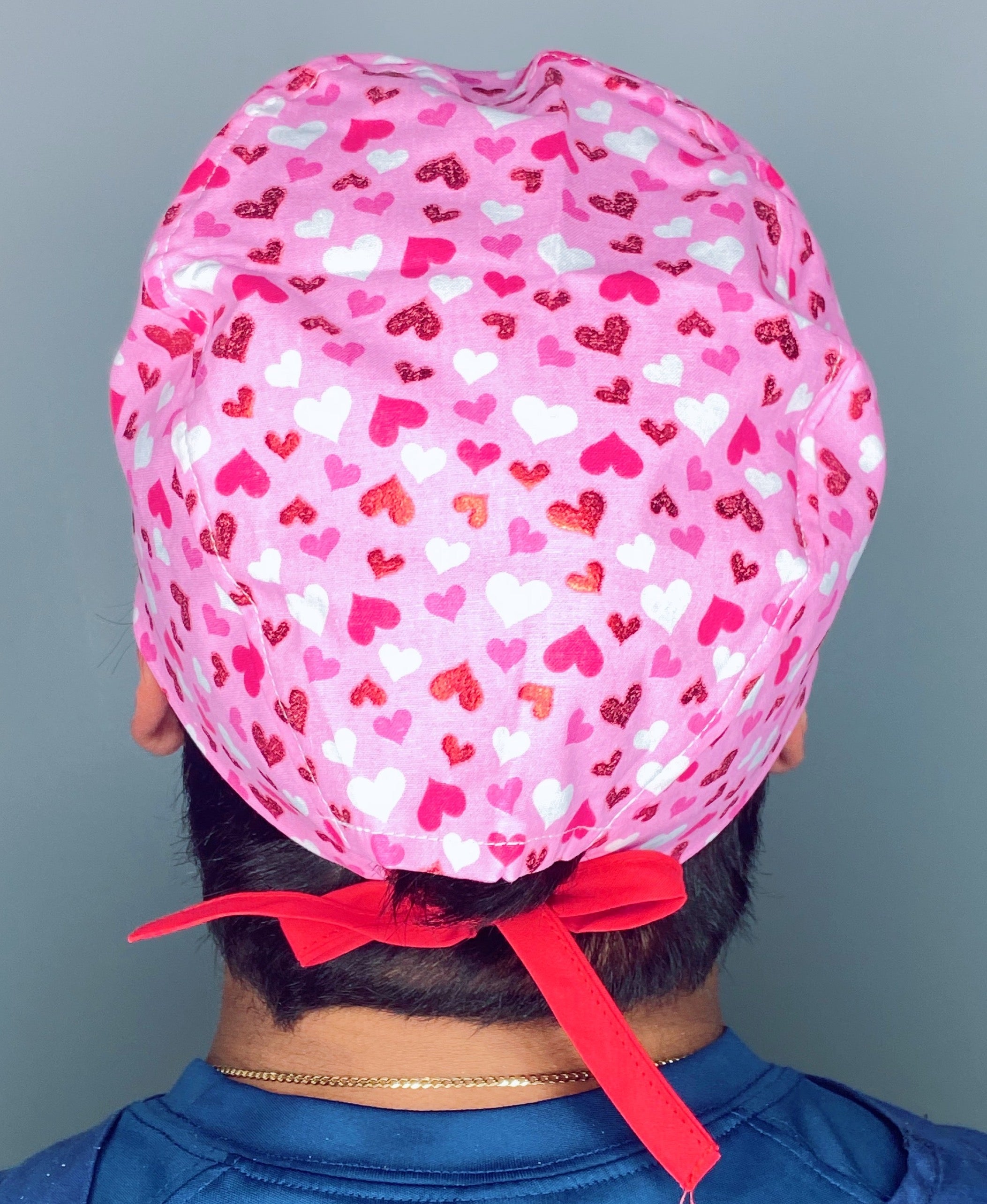 Small Metallic Hearts on Pink Valentine's Day Unisex Holiday Scrub Cap