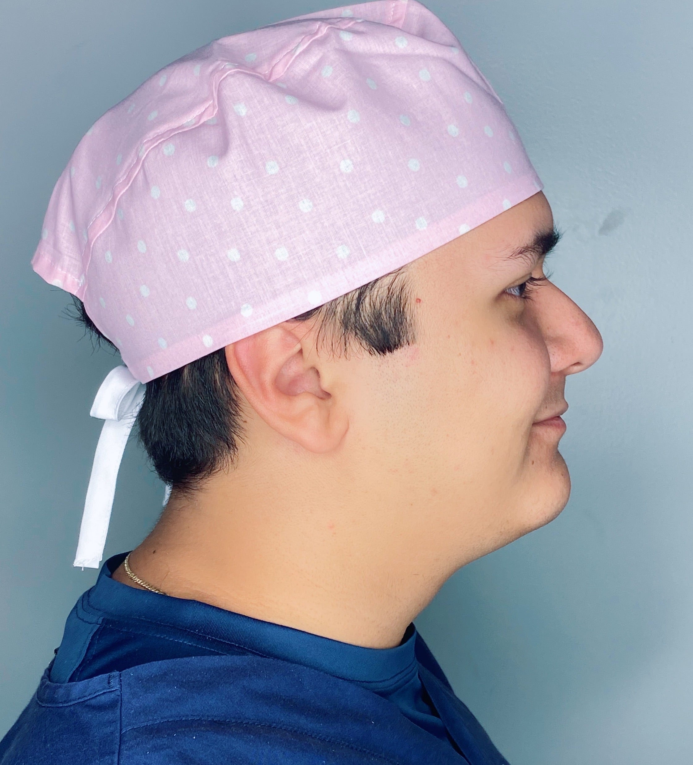 Delicate White Polka Dots on Baby Pink Valentine's Day Unisex Holiday Scrub Cap