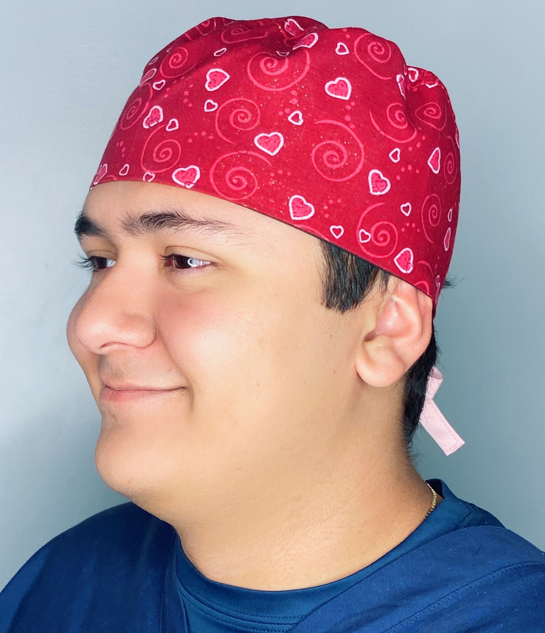 Small Hearts on Glitter Red Valentine's Day Unisex Holiday Scrub Cap