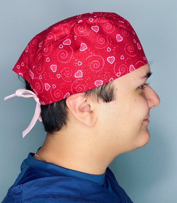 Small Hearts on Glitter Red Valentine's Day Unisex Holiday Scrub Cap