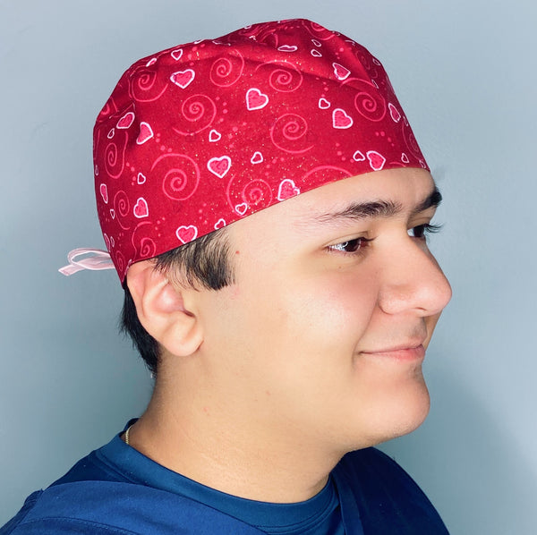 Small Hearts on Glitter Red Valentine's Day Unisex Holiday Scrub Cap