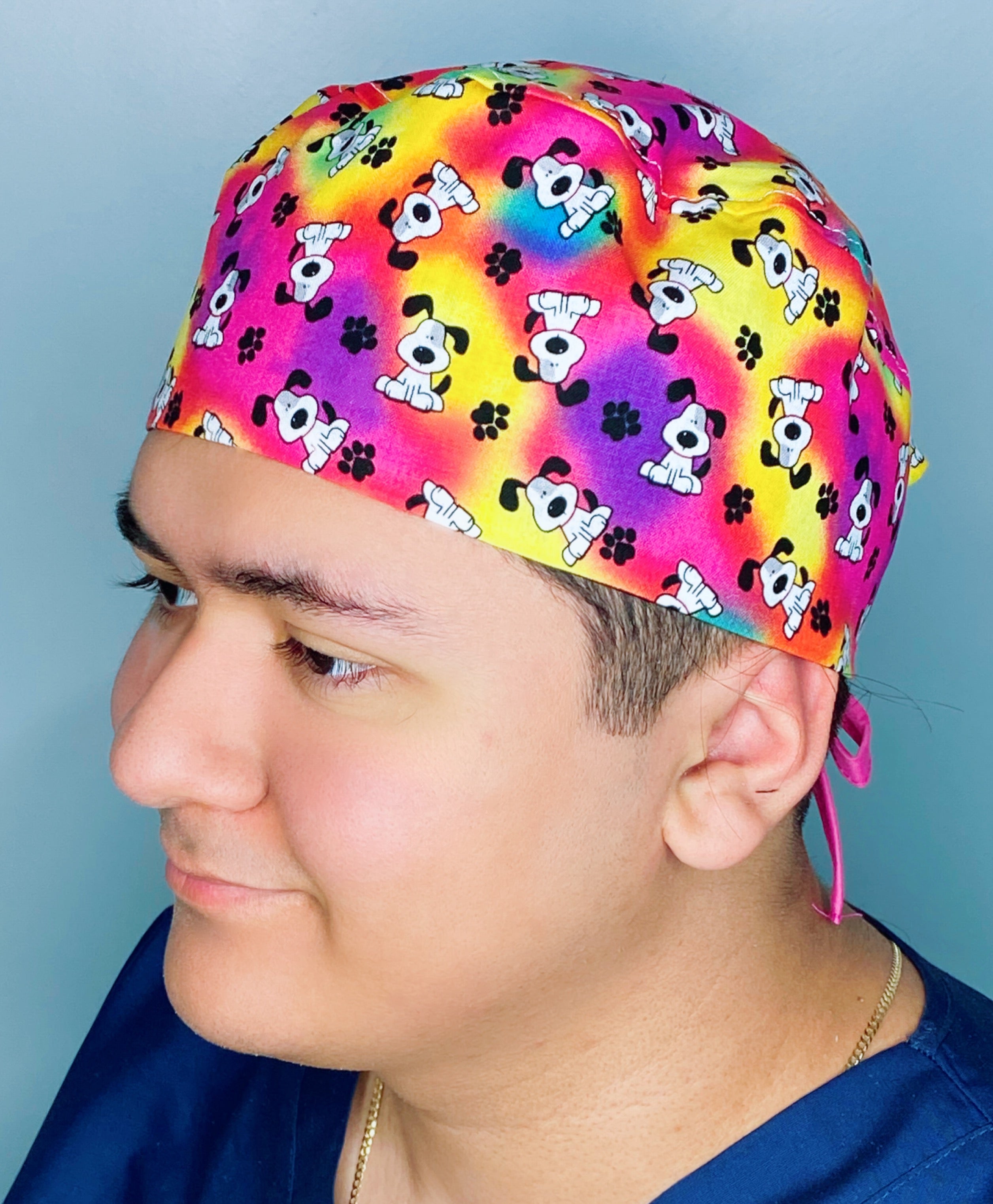 Pups Paws & Paws on Colorful Tie Dye Unisex Animal Scrub Cap