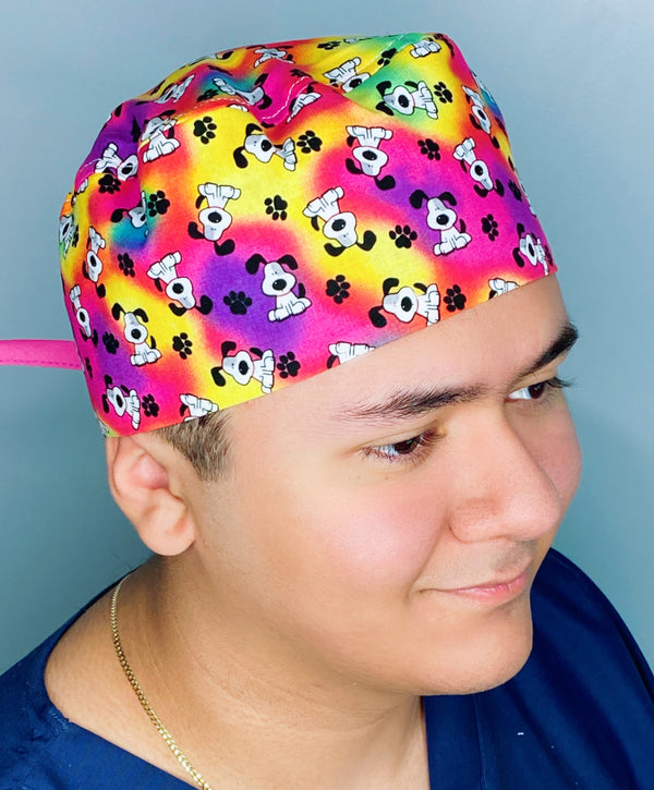 Pups Paws & Paws on Colorful Tie Dye Unisex Animal Scrub Cap