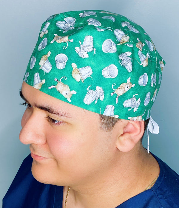 Mice Playing with Sewing Items Unisex Animal Scrub Cap