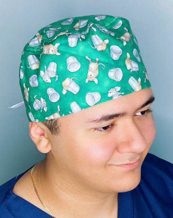 Mice Playing with Sewing Items Unisex Animal Scrub Cap