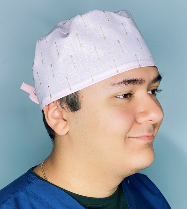 Small Gold Metallic Arrows on Pink Valentine's Day Unisex Holiday Scrub Cap
