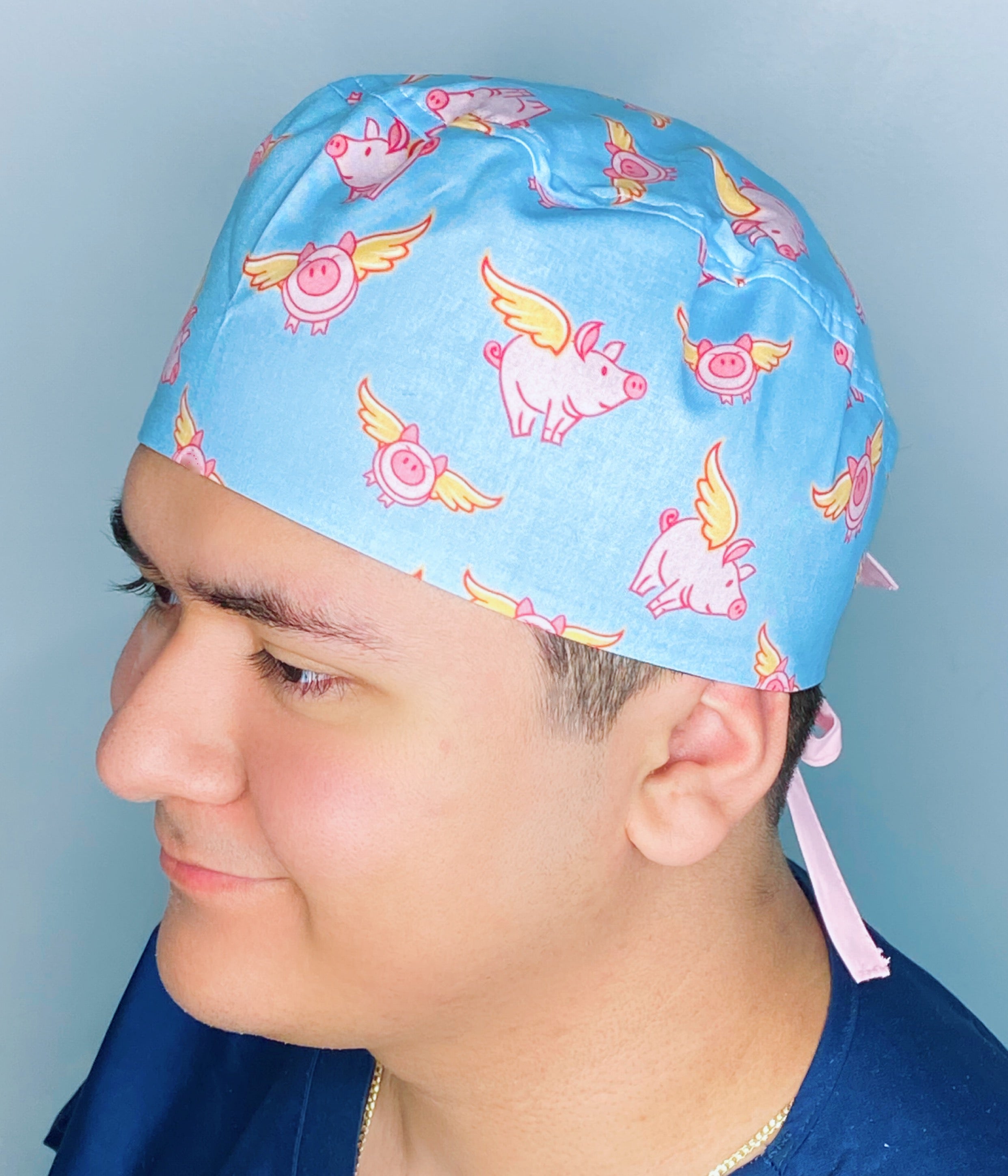 Pigs Flying on Blue Unisex Animal Scrub Cap