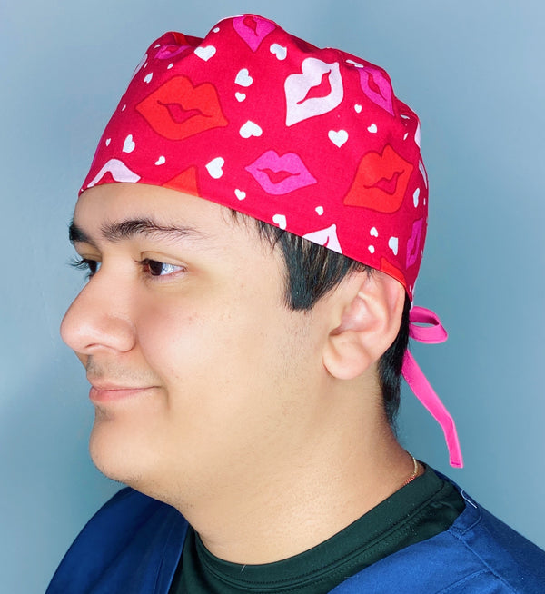 Lips & Hearts on Red Valentine's Day Unisex Holiday Scrub Cap