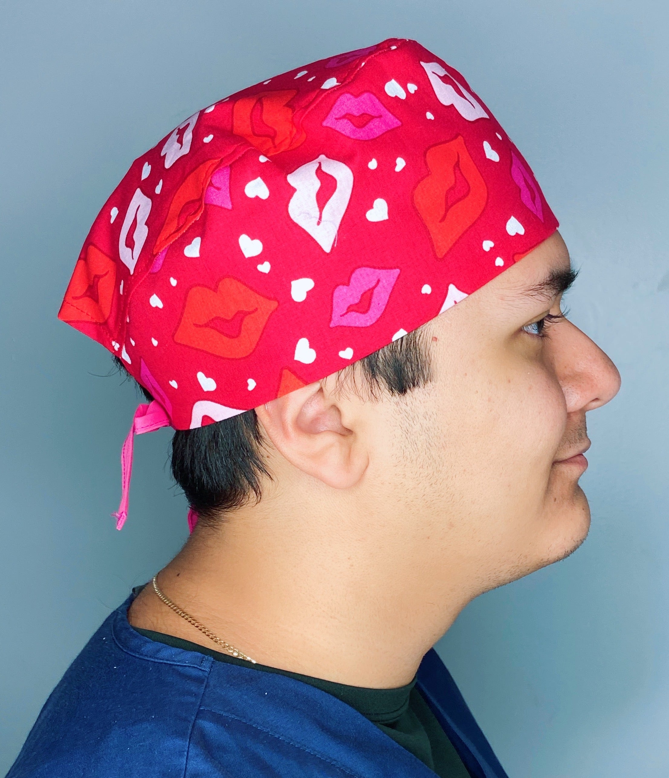 Lips & Hearts on Red Valentine's Day Unisex Holiday Scrub Cap