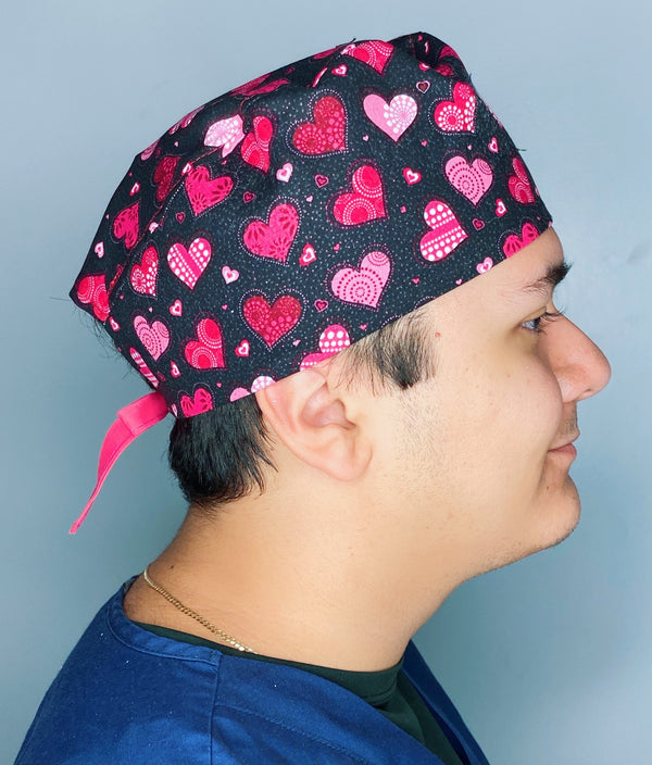 Cute Hearts on Glitter Valentine's Day Unisex Holiday Scrub Cap