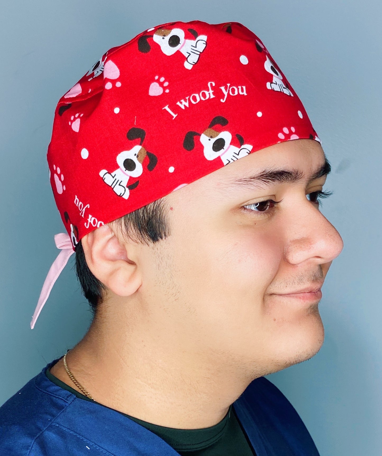 I Woof You Pups on Red Valentine's Day Unisex Holiday Scrub Cap