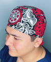 Red, Grey & White Mandala Floral Design Unisex Cute Scrub Cap