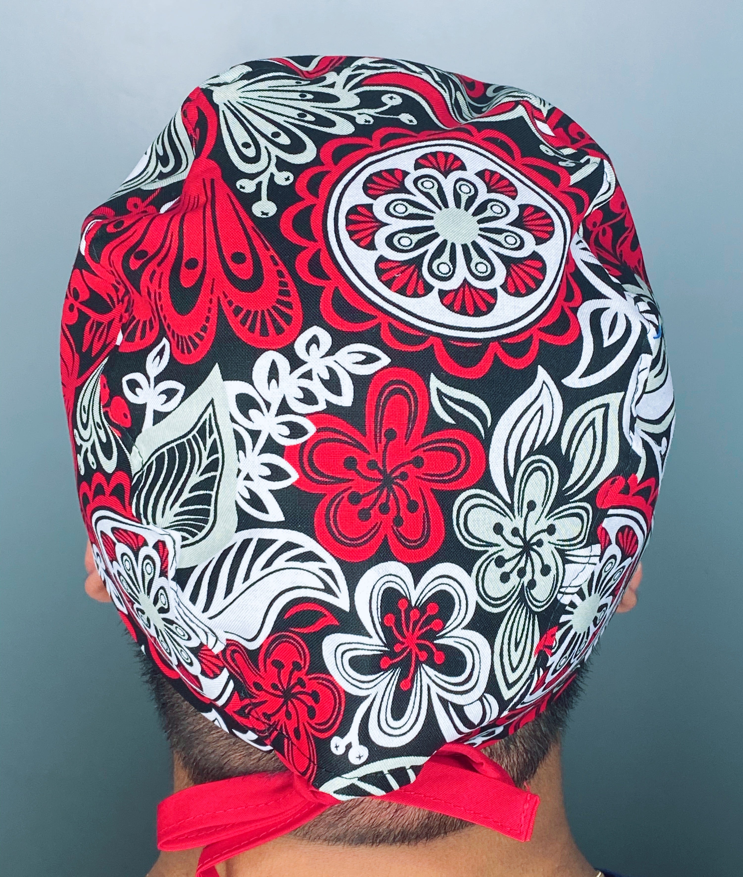 Red, Grey & White Mandala Floral Design Unisex Cute Scrub Cap