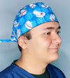 Vintage Nurse Hats & Caduceus on Blue Unisex Medical Theme Scrub Cap
