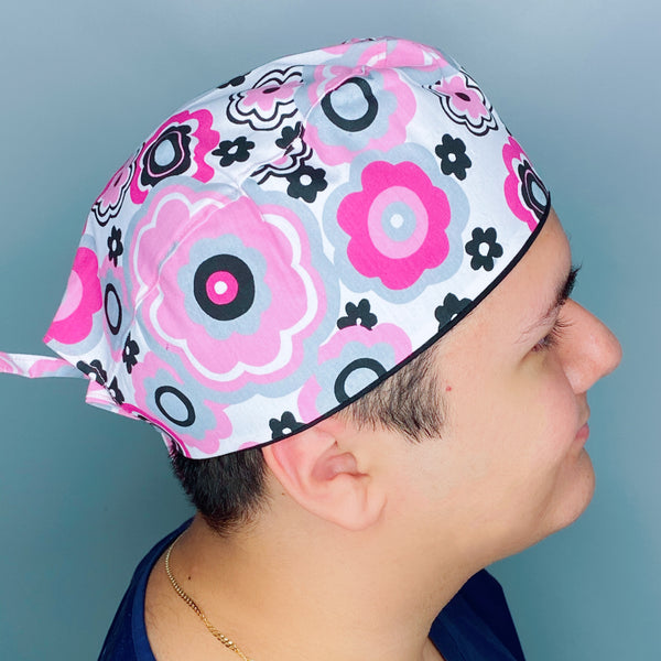 Pink & Grey Floral Design Unisex Cute Scrub Cap