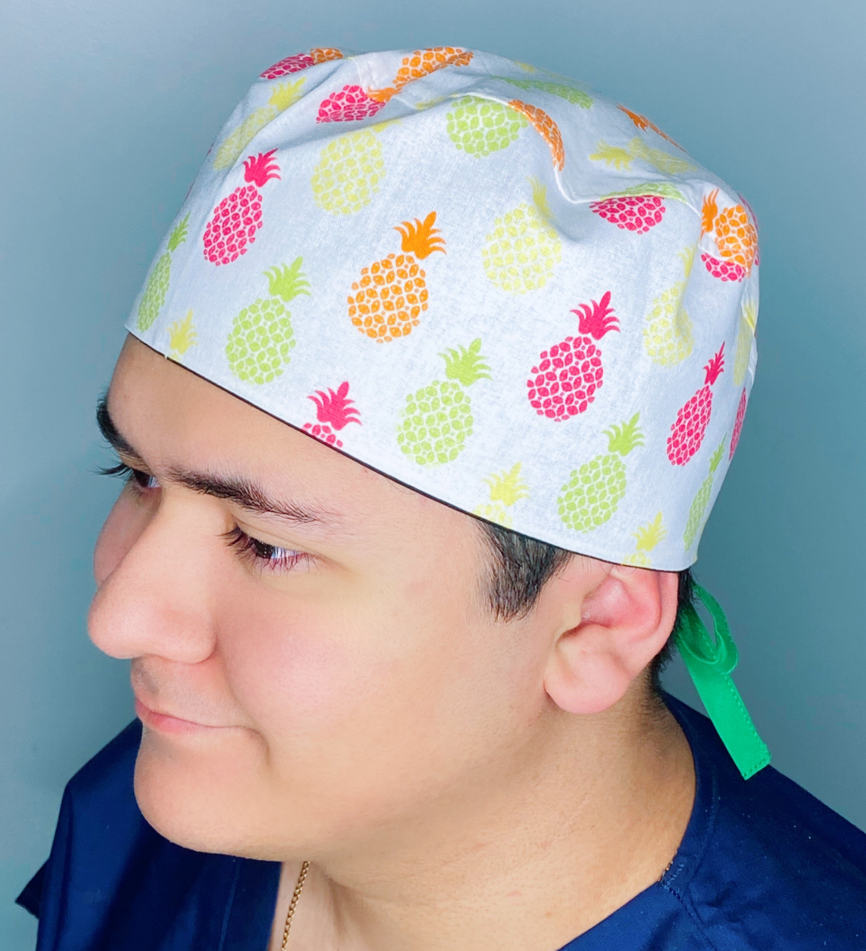 Colorful Pineapples on White Unisex Food Scrub Cap
