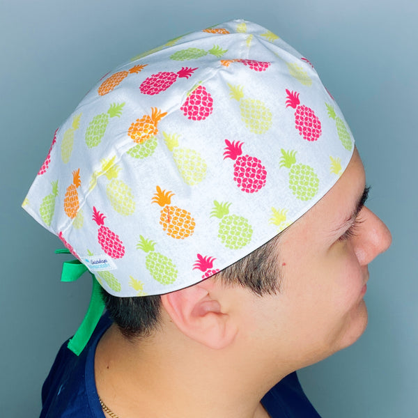 Colorful Pineapples on White Unisex Food Scrub Cap
