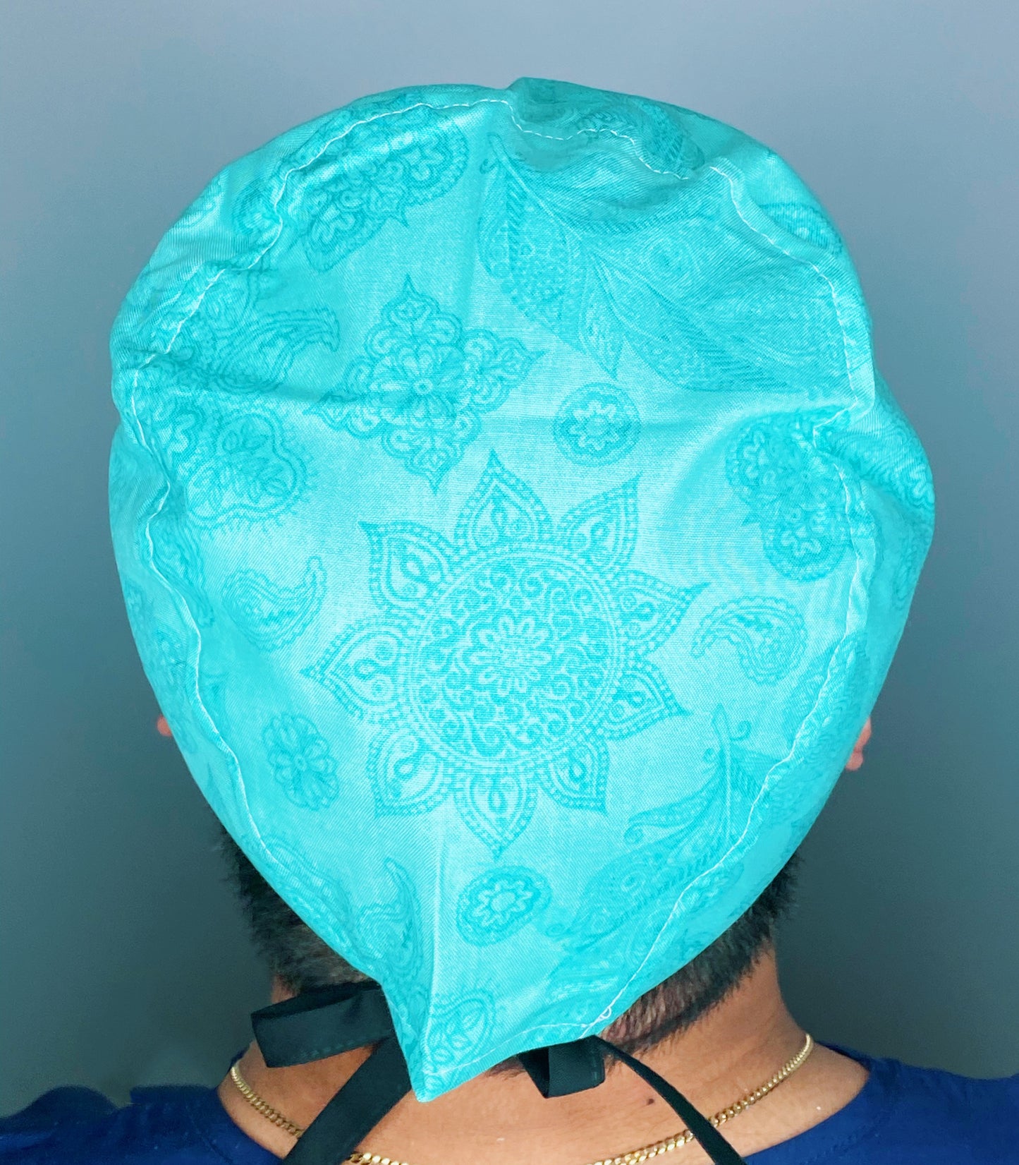 Turquoise Arabesque Mandala Floral Design Unisex Cute Scrub Cap
