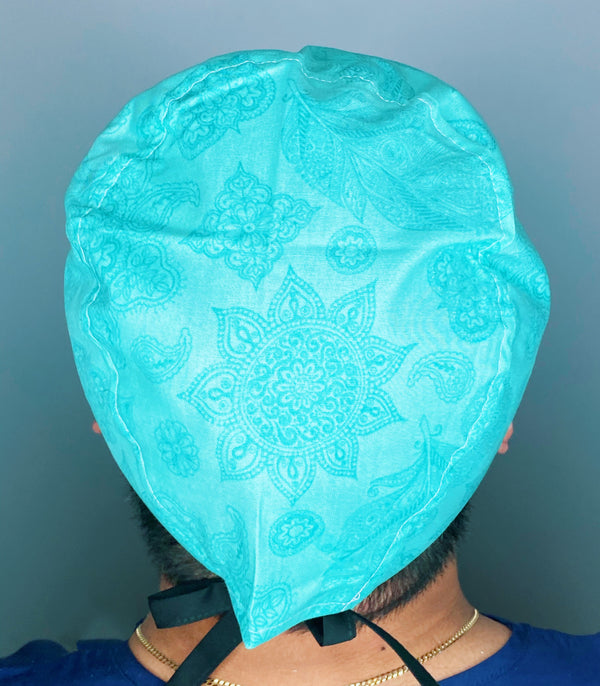 Turquoise Arabesque Mandala Floral Design Unisex Cute Scrub Cap