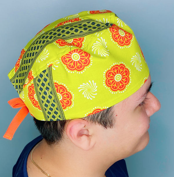Orange & Lime Mandala Floral Design Unisex Cute Scrub Cap