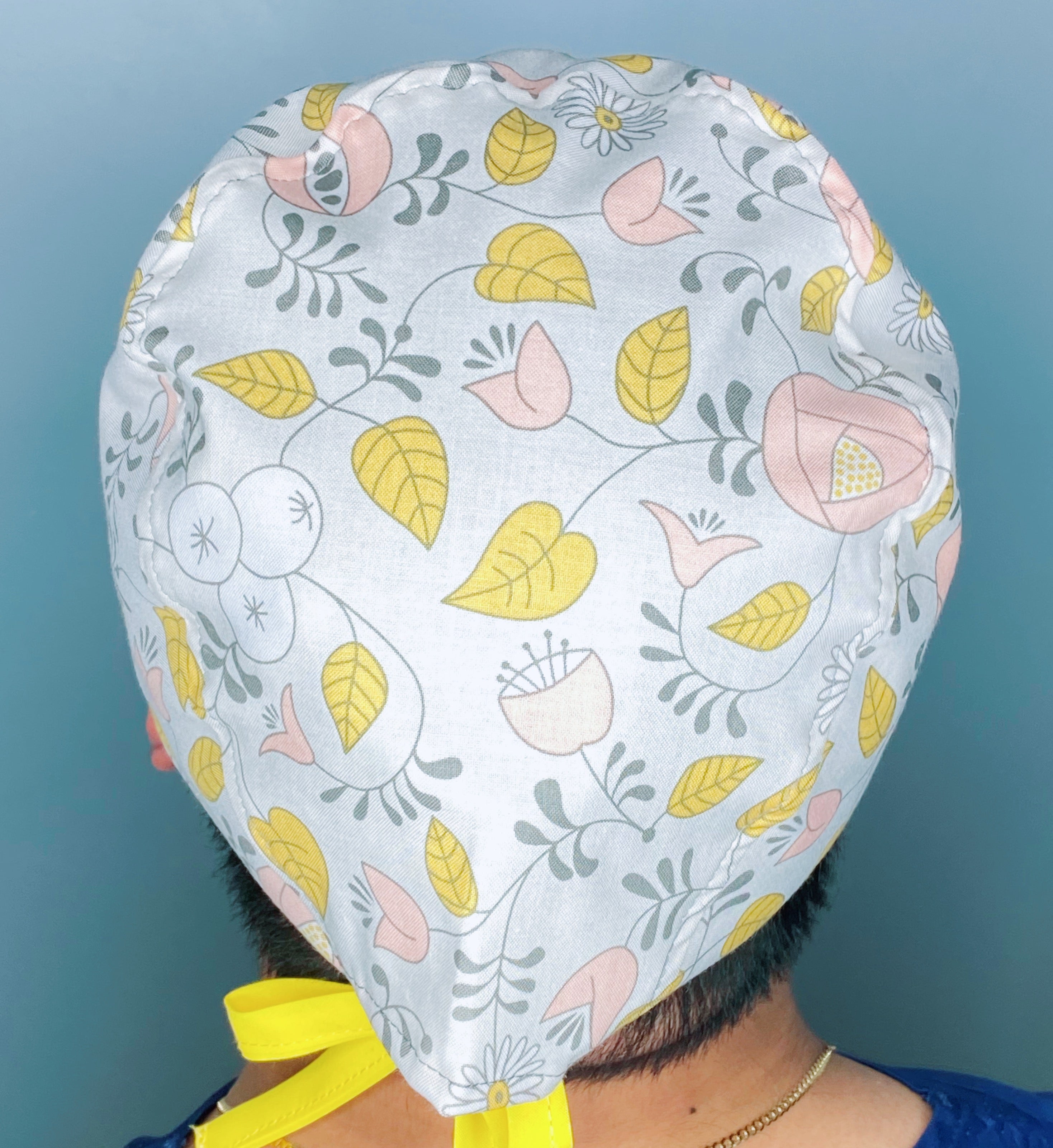 Beige & Yellow Arabesque Mandala Floral Design Unisex Cute Scrub Cap