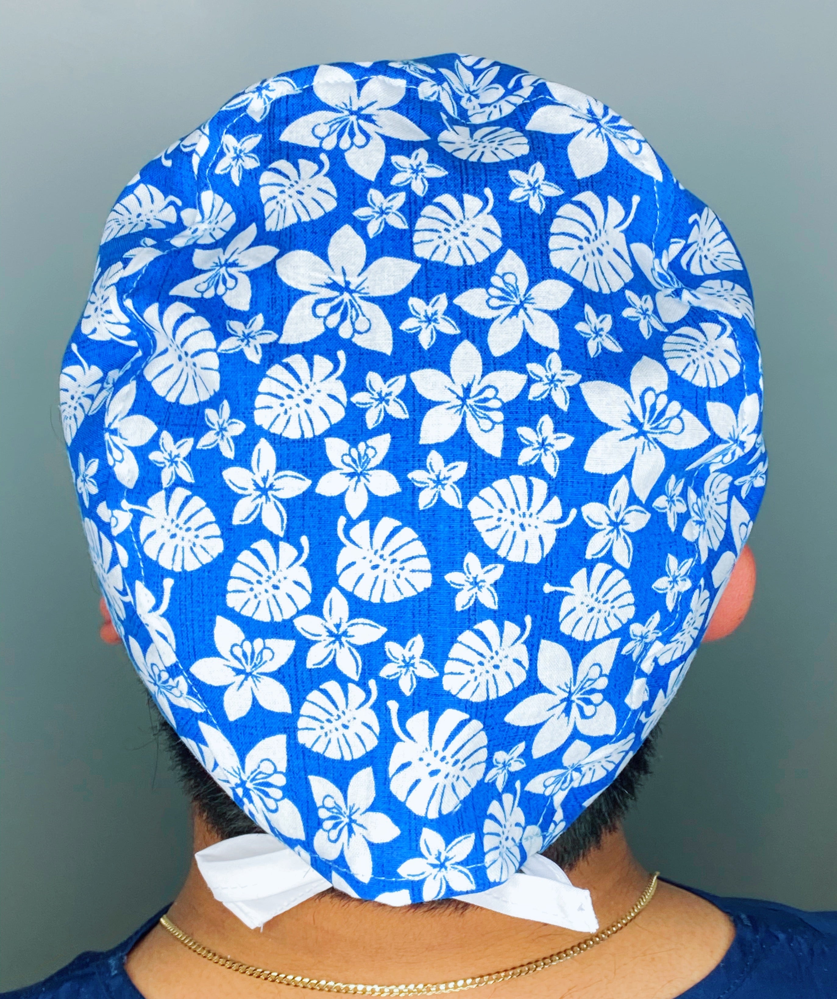 Bright Blue Arabesque Mandala Floral Design Unisex Cute Scrub Cap