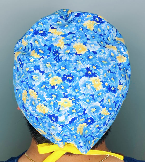 Blue & Yellow Daisies Floral Design Unisex Cute Scrub Cap