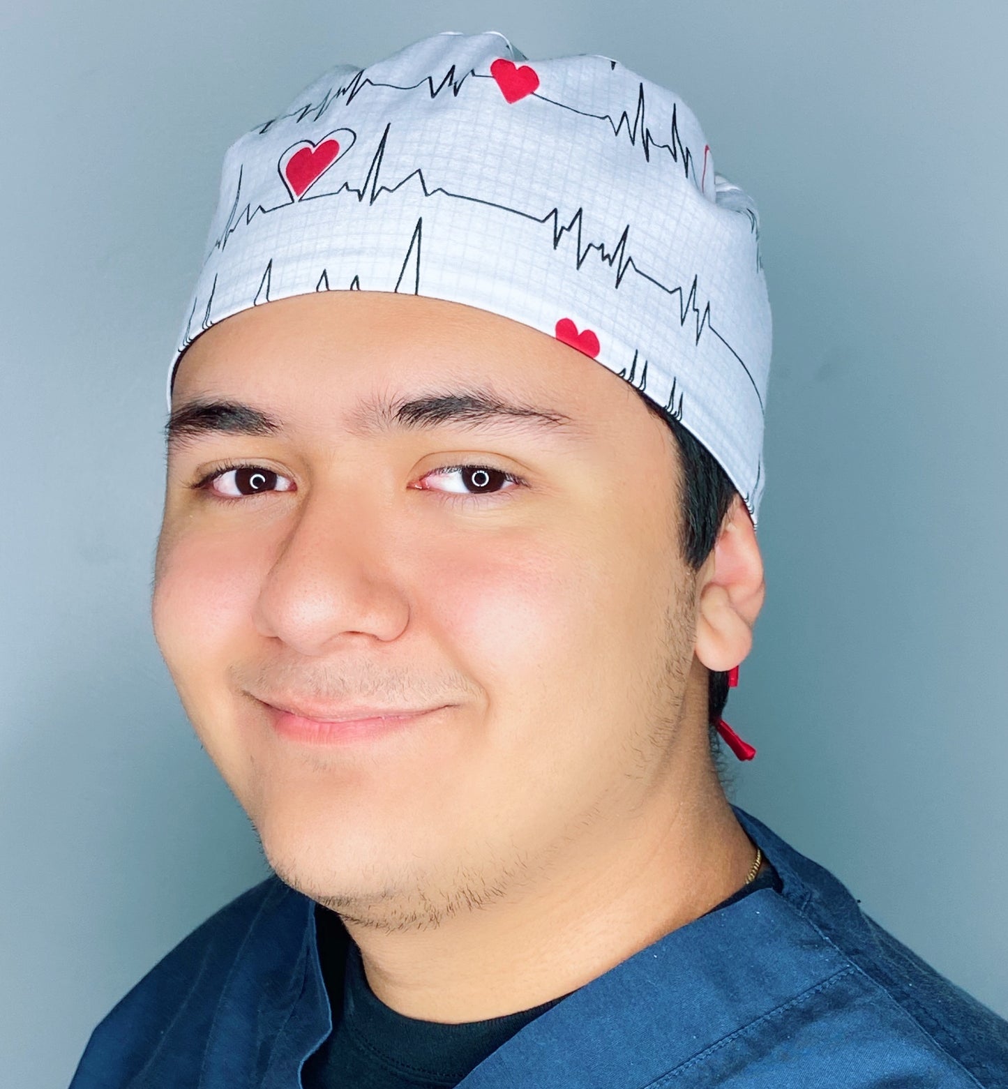 EKG & Hearts on White Unisex Medical Theme Scrub Cap