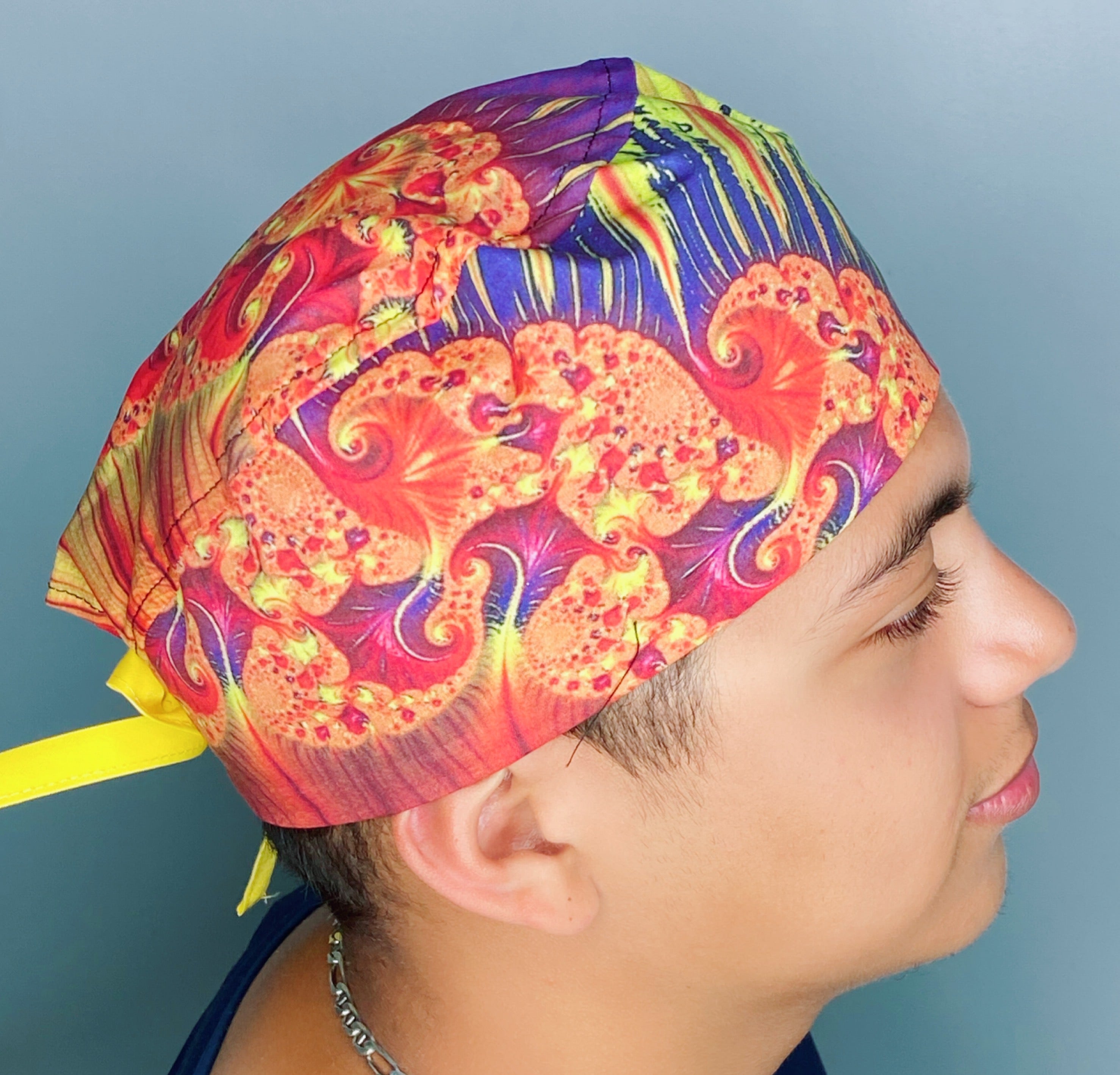 Yellow & Red Mandala Design Unisex Cute Scrub Cap