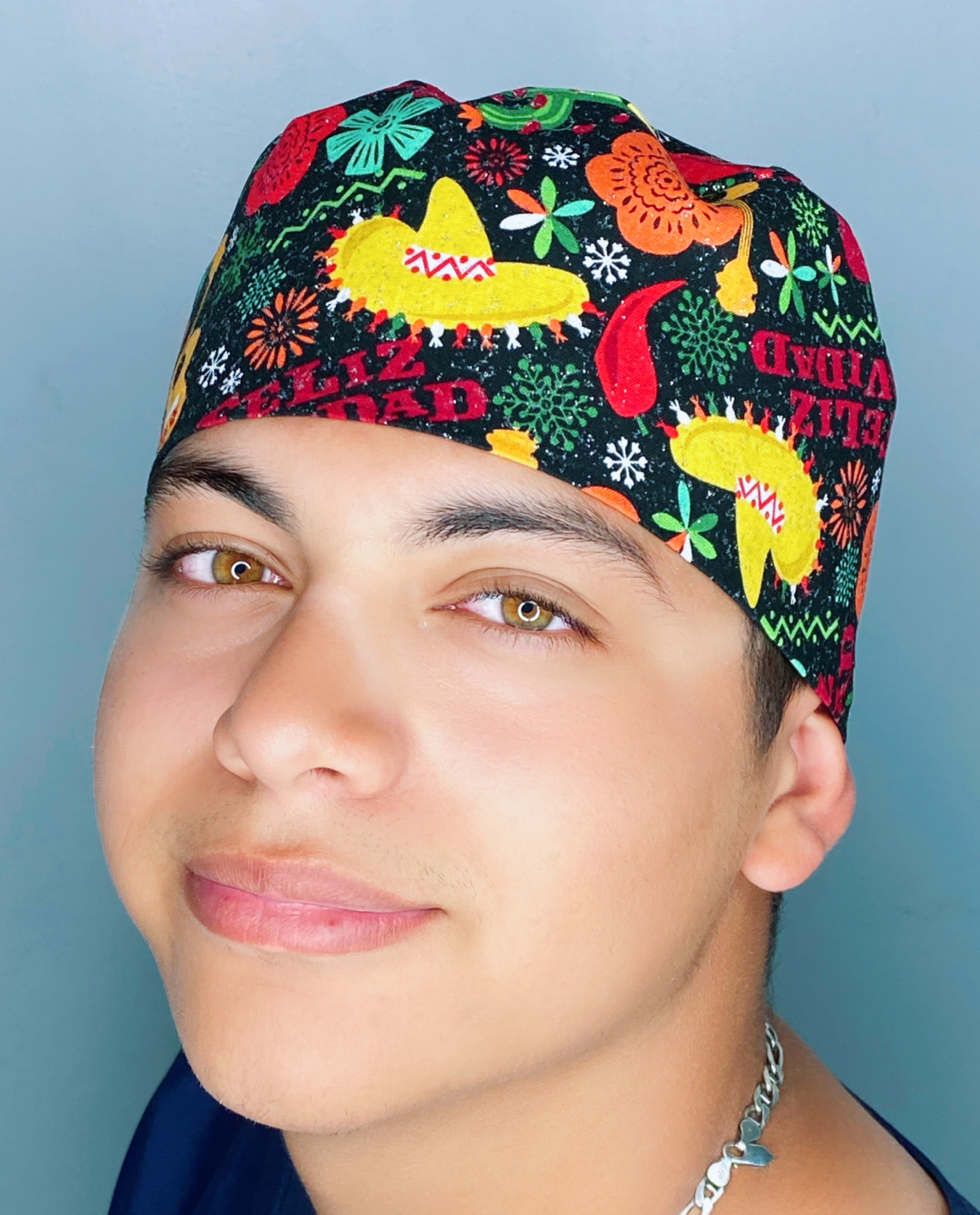 Feliz Navidad Glitter Christmas/Winter themed Unisex Holiday Scrub Cap