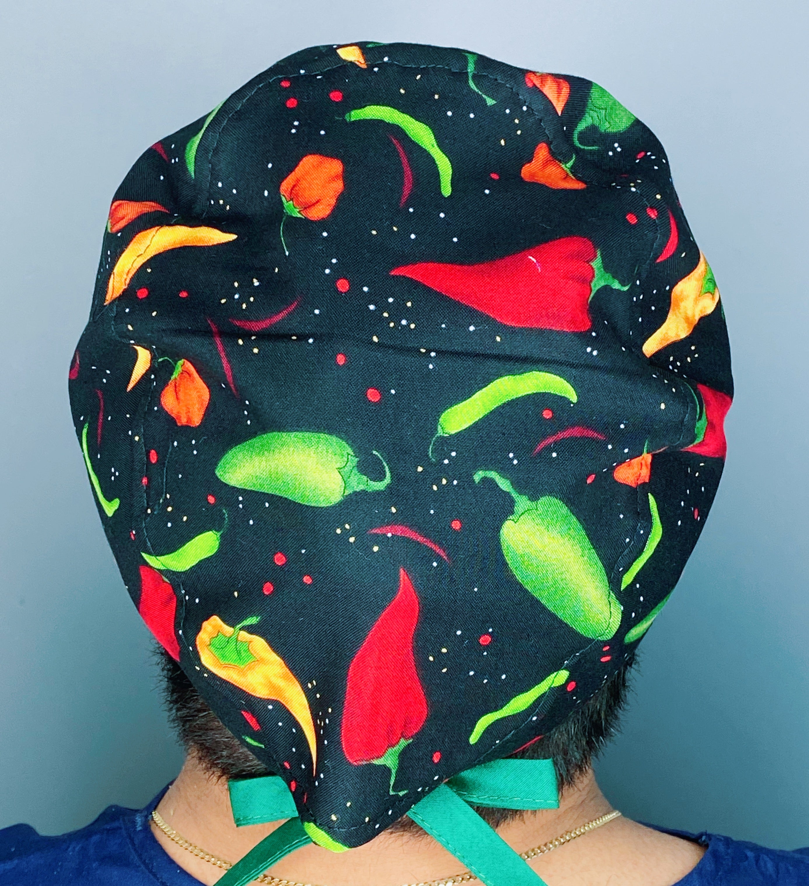 Hot Peppers on Black Unisex Food Scrub Cap