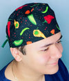 Hot Peppers on Black Unisex Food Scrub Cap