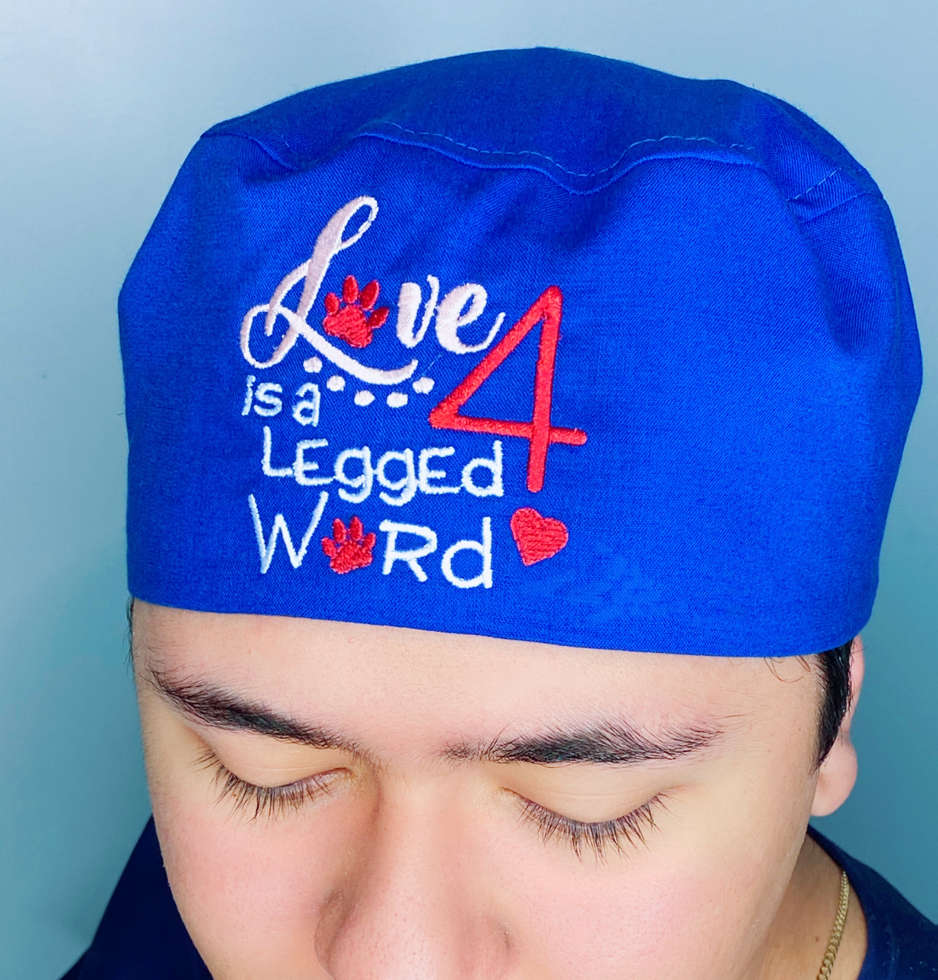 Love is a 4 Legged Word Dog Lover Embroidered Custom Solid Color Unisex Scrub Cap