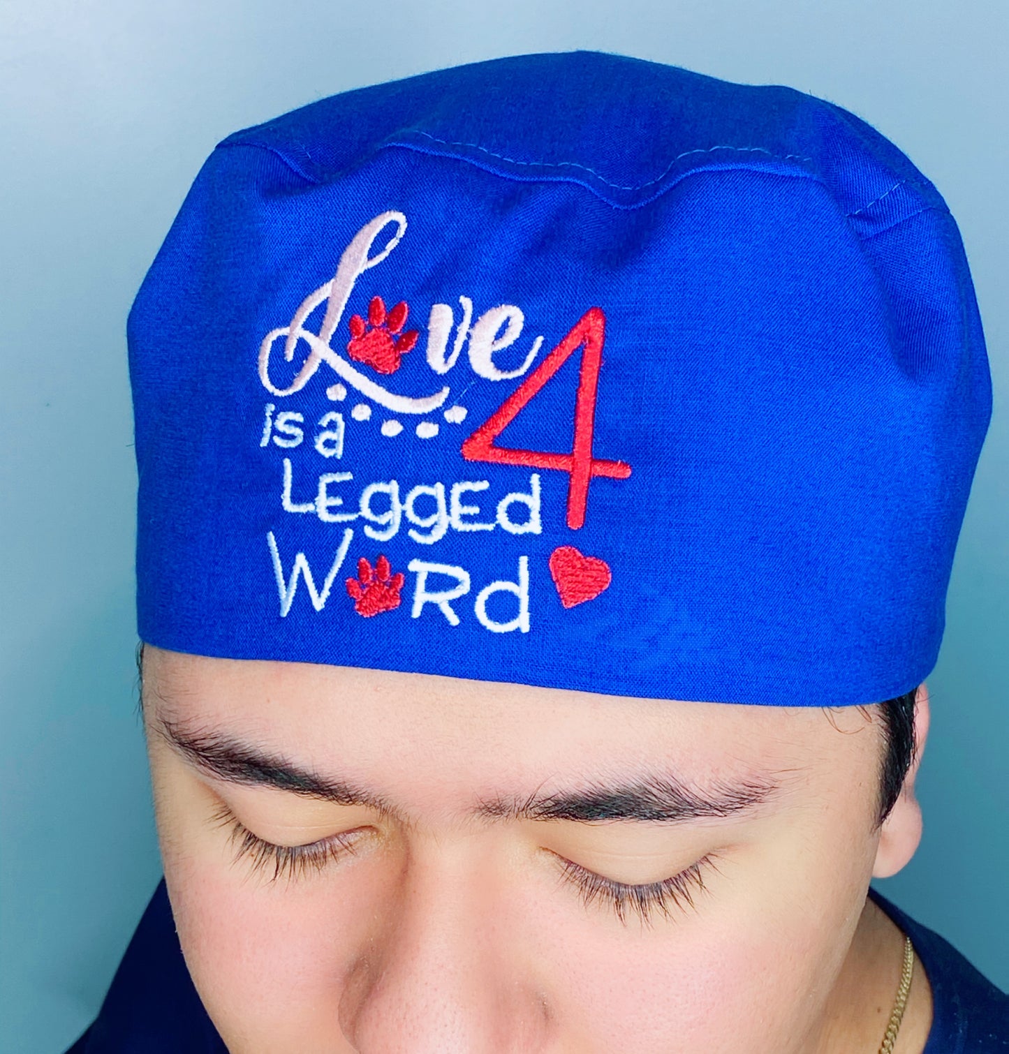 Love is a 4 Legged Word Dog Lover Embroidered Custom Solid Color Unisex Scrub Cap