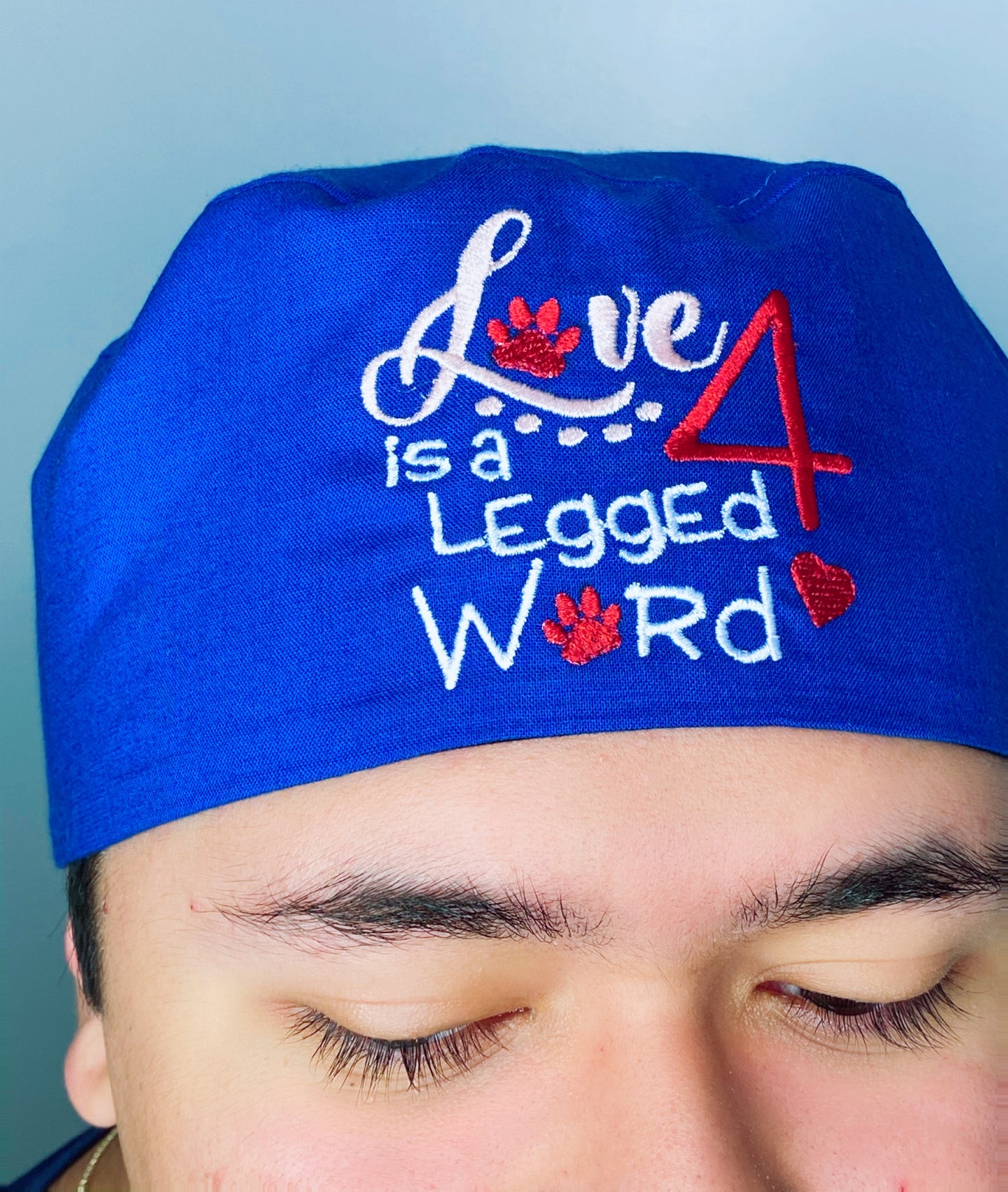 Love is a 4 Legged Word Dog Lover Embroidered Custom Solid Color Unisex Scrub Cap