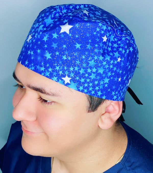 Stars Glitter Royal Blue Unisex Fancy Scrub Cap