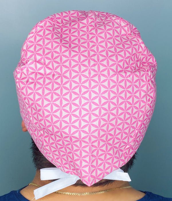 Pink Hexagon Shapes Arabesque Mandala Floral Design Unisex Cute Scrub Cap