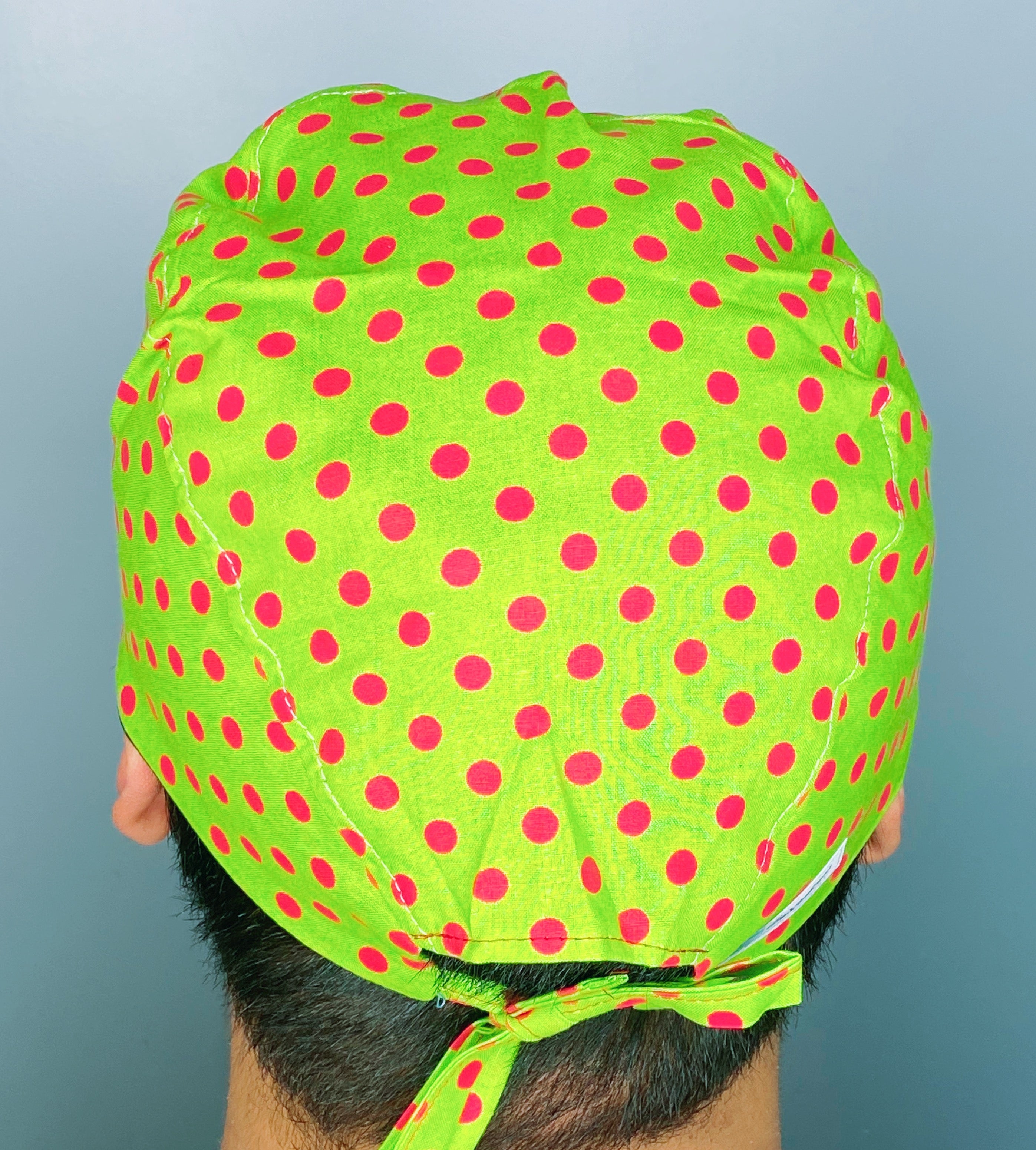 Red Polka Dots on Green Unisex Fancy Scrub Cap